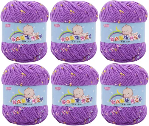 Vista 18 de Paquete de 6 hilos de ganchillo de algodón colorido para tejer suéter súper suave para mantas de bebé y ropa, sombrero, bufanda, 10.58 oz