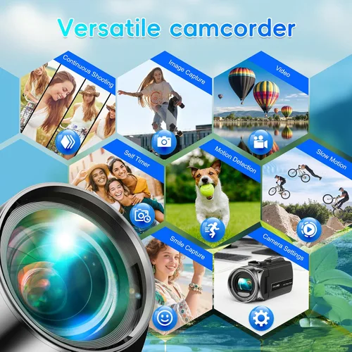 Vista 5 de Cámara de vídeo 4K, videocámara UHD de 36MP para vlogging en YouTube, zoom digital de 18 aumentos, pantalla IPS de 3" con rotación de 270°
