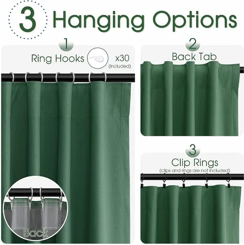 Vista 2 de Joywell Cortinas 100% opacas de 84 pulgadas de largo, juego de 2 paneles de cortinas de oscurecimiento de habitación para dormitorio, pestañas Verde