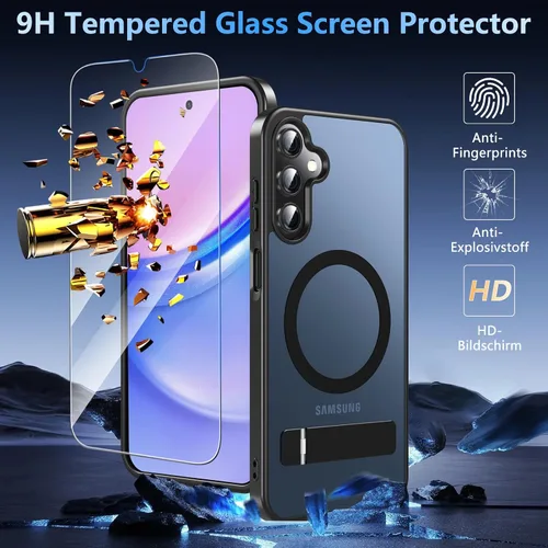 Vista 3 de OWKEY Funda magnética para Samsung Galaxy A15 5G con protector de pantalla y soporte, funda magnética para protección de grado militar Magsafe a