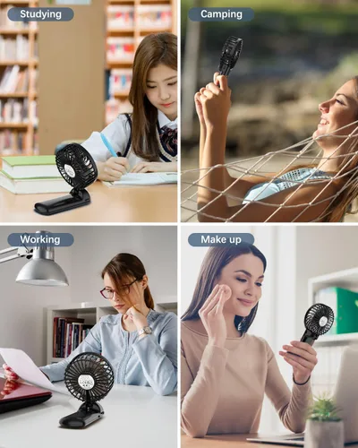 Vista 7 de Mini ventilador portátil de mano, dispositivo personal pequeño de enfriamiento de 6 a 15 horas, ventilador de escritorio plegable 180 con 4 Negro