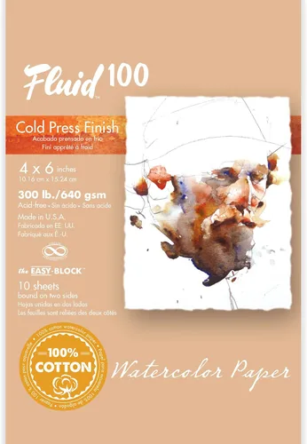 Vista 9 de Bloque de Papel Acuarela Fluid 100, 4 x 6 pulgadas, 15 Hojas, 140 libras (300 GSM) 100% Algodón, Ficha de Prensa Fría para Pintura Artística