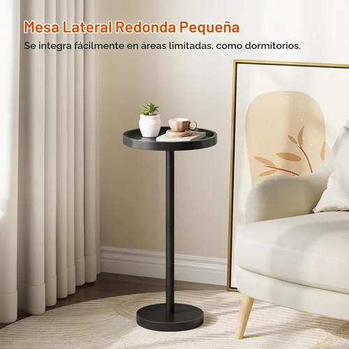 Vista 4 de HOOBRO Mesa auxiliar redonda pequeña, mesa de bebidas de bambú, mesa de café Martini con acento de pedestal para espacios pequeños en sala de estar