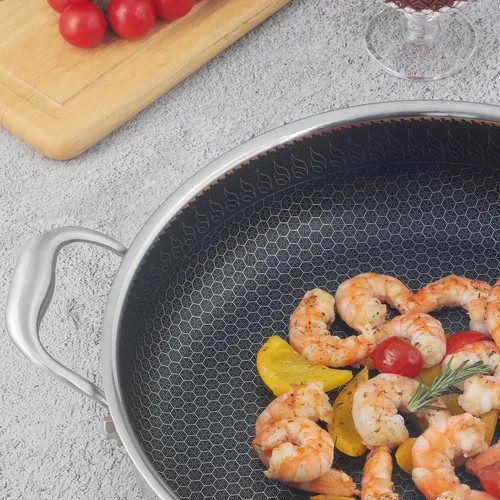 Vista 6 de Sartén Salteadora de Acero Inoxidable 316L de 5QT Wok Hexagonal Antiadherente con Tapa, Dos Asas para Sostener, Libre de PFOA, Apto
