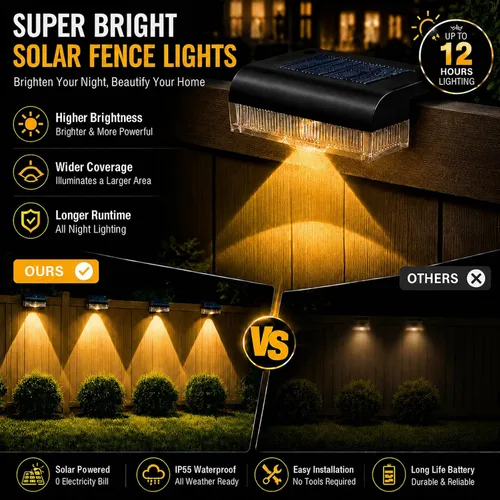 Vista 2 de 16PK Luces solares para valla al aire libre, impermeables, luces de paso