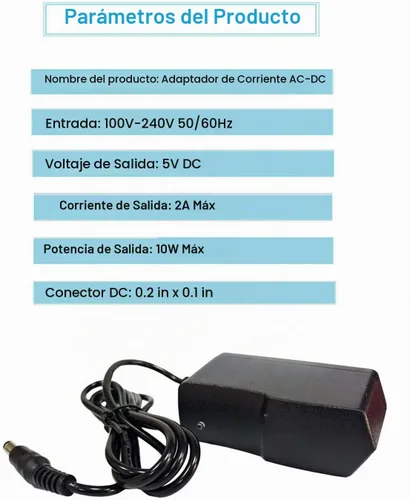 Vista 2 de Adaptador de fuente de alimentación de 5V 2A DC 10W AC/DC Adaptador de enchufe de pared 100V-240V AC a DC 5 voltios 2Amp 1Amp Cable de alimentación