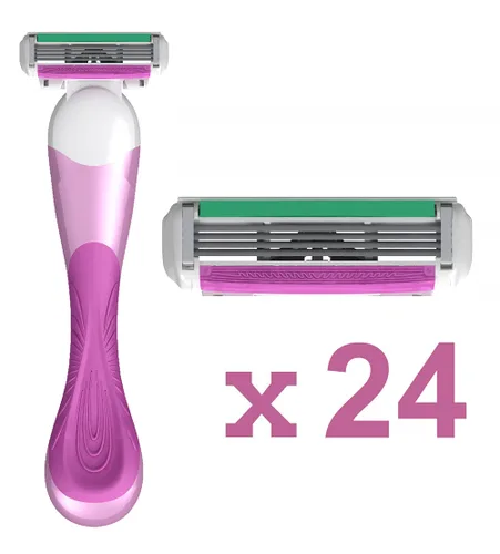 Vista 2 de ShaveMOB Kit de maquinilla de afeitar de 4 cuchillas para mujer (mango de cabeza flexible + 24 recambios) - The Purist Shaving Kit