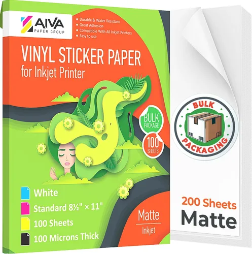 Vista 9 de Papel adhesivo de vinilo imprimible para impresora de inyección de tinta, blanco mate, 15 hojas autoadhesivas, papel de calcomanía impermeable