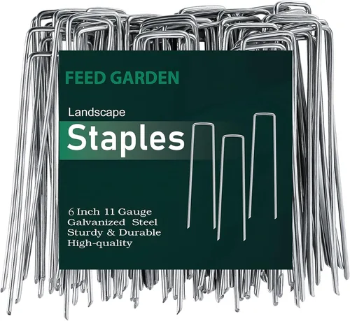 Vista 6 de FEED GARDEN Paquete de 25 grapas galvanizadas de 4 pulgadas, calibre 11, estacas de jardín antioxidantes, tela de paisajismo, alfileres SOD, estacas
