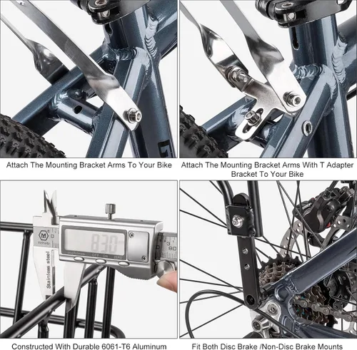 Vista 6 de CXWXC Portabicicletas trasero con cesta – Portabicicletas para freno de disco/soporte de freno sin disco – Portabicicletas, soporte de transporte
