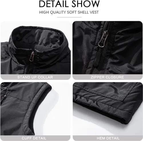 Vista 5 de AKuVoL Chaleco ligero Softshell para hombre, impermeable, chaleco acolchado a prueba de viento para golf y correr