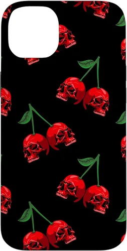 Vista 15 de Cute Cherry Skull Pattern Red Scary Skulls Black Background Case for iPhone 17