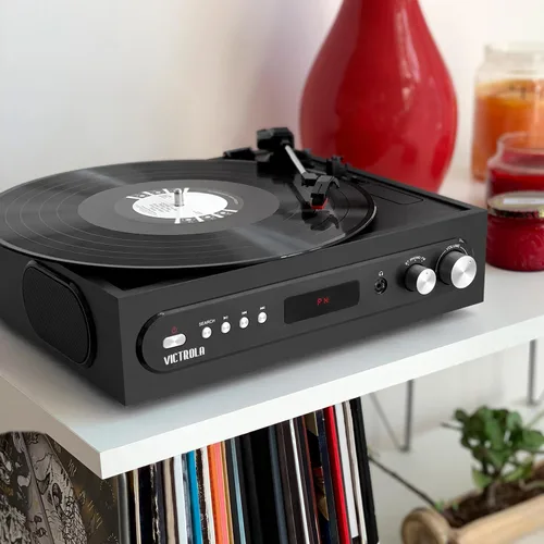 Vista 3 de Victrola Tocadiscos 3 en 1 – Reproductor de discos Bluetooth de 3 velocidades (33 1/3, 45, 78 RPM) con radio FM y altavoces estéreo incorporados
