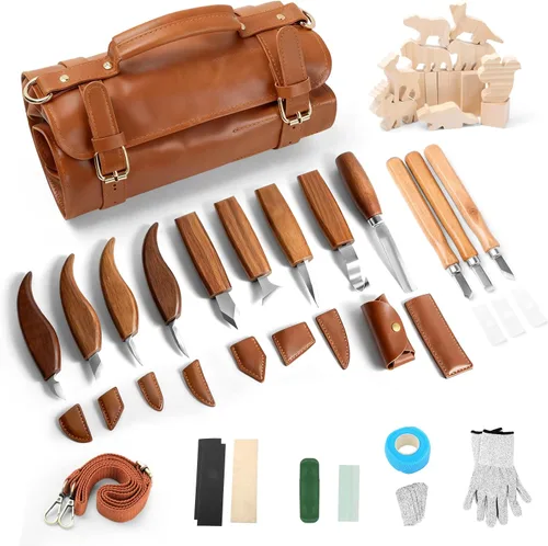 Vista 8 de Juego de herramientas de tallado de madera, kit de cuchillos para tallar detalles y gancho para principiantes, cuchillo de corte para cuchara, taza