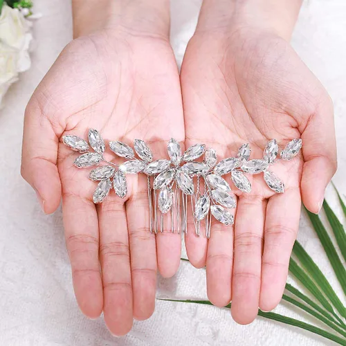 Vista 6 de Unicra - Peine para el pelo de boda de cristal plateado para novia, accesorio para el cabello con diamantes de imitación para mujeres (A-plateado)