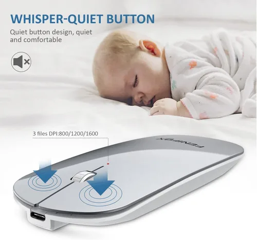 Vista 12 de FENIFOX mini mouse Bluetooth, mouse óptico móvil portable ultrafino con batería recargable para PC, Mac, laptop, tablet Android, Negro