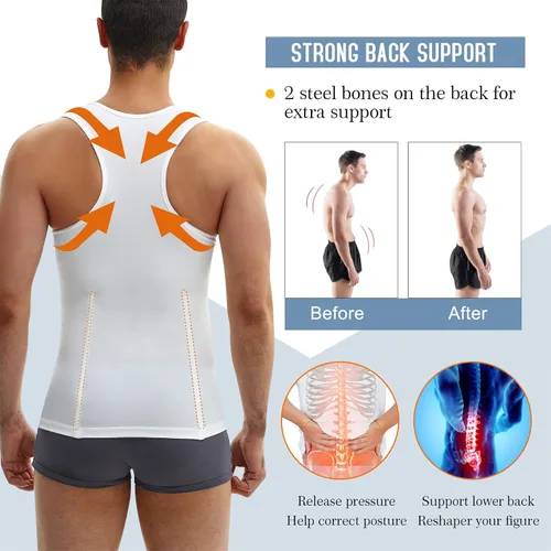 Vista 4 de Chaleco adelgazante para hombre, camiseta de compresión ajustada con control de abdomen, ropa interior y carpeta Moobs