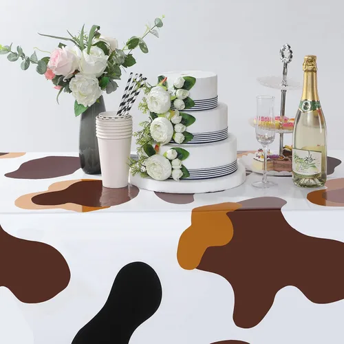 Vista 3 de Buryeah Mantel rectangular de plástico para mesa de vaca, 3 piezas, mantel de fiesta de granja de animales, mantel de vaca negra y blanca, mantel