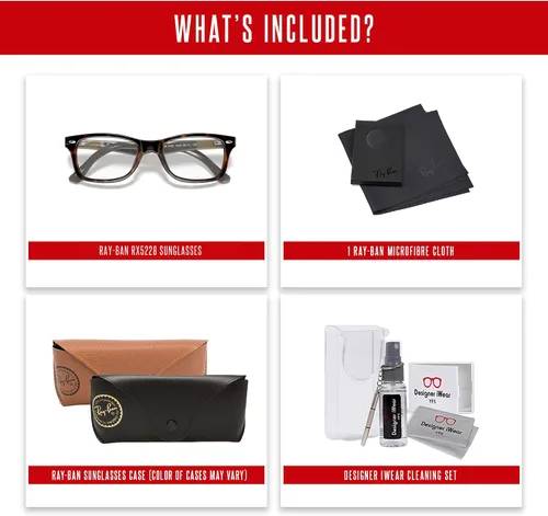Vista 2 de Ray-Ban RX5228 - Lentes cuadrados para hombre y mujer + paquete con kit de gafas de diseñador iWear