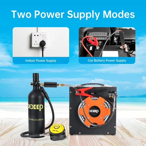 Vista 5 de DIDEEP Compresor de aire PCP, compresor de aire de alta presión de 4500 Psi/300 bar, 12 V CC o 110 V CA para compresor de tanque de buceo, pistolas