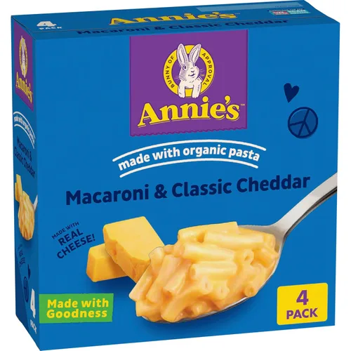 Vista 11 de Annie's Macarrones y Cheddar clásico con pasta orgánica, hechos con queso real, acompañamiento de cena o aperitivo, 6 onzas