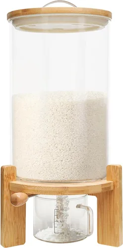 Vista 10 de Dispensador de arroz de 5L/7.5L, dispensador de alimentos secos, contenedor de almacenamiento de granos, tanque de vidrio con válvula+tapa+taza