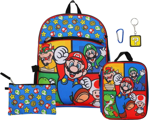 Vista 11 de Bioworld Kids Super Mario Brothers - Juego de mochila y lonchera de 5 piezas Azul