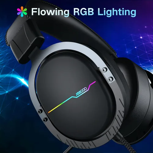 Vista 5 de Jeecoo J75 - Auriculares USB para juegos para PC, sonido envolvente 7.1, micrófono transparente retráctil, almohadillas de espuma viscoelástica