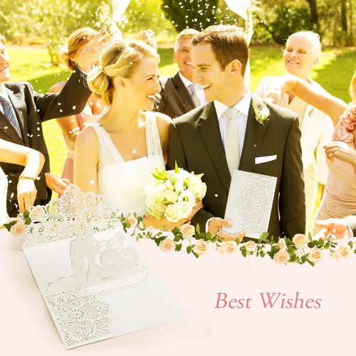 Vista 7 de Tarjetas desplegables de boda, 10 piezas, multicolor, hojas interiores en blanco, perfectas para bodas, compromisos, duchas