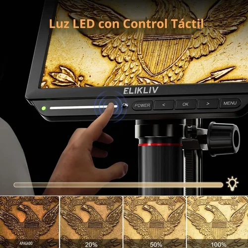 Vista 9 de Microscopio digital 4K, Elikliv EM4K - Microscopios de monedas de 8 pulgadas 2000x, microscopios HDMI de 52 MP, microscopio de soldadura