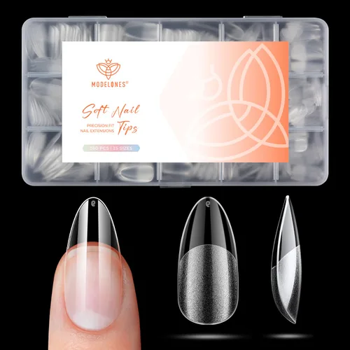 Vista 10 de Modelones Puntas de uñas cortas de almendra, 360 unidades, transparentes