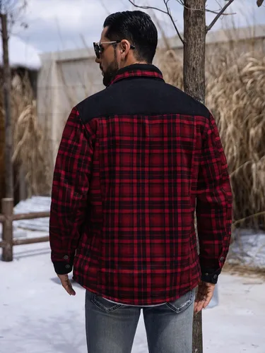 Vista 3 de Zaitun Camisa de franela de pana con forro de sherpa para hombre, chaqueta de manga larga con botones, abrigo de forro polar para hombre con bolsillo