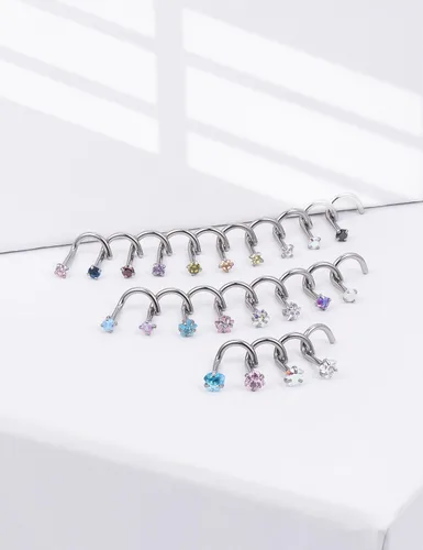 Vista 3 de Piercing para la nariz de 20/0.63 oz, rectos, L/sacacorchos, para la nariz, joyería para mujer, acero inoxidable quirúrgico hipoalergénico