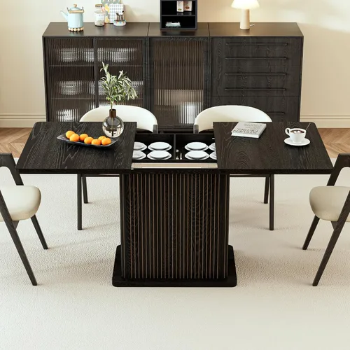 Vista 5 de Mesa de comedor extensible para cocina de 4-6, 47-65 pulgadas, mesa de comedor rectangular con 2 puertas, gran almacenamiento, muebles modernos