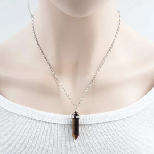 Vista 6 de 1 collar con colgante de bala de piedra preciosa natural, piedra de cristal curativo, cuarzo, reiki, chakras, roca energética, 18 pulgadas