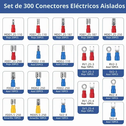 Vista 2 de 300 conectores eléctricos, conectores eléctricos de cable de alambre aislado, anillo de horquilla, desconexión rápida, terminales de crimpado