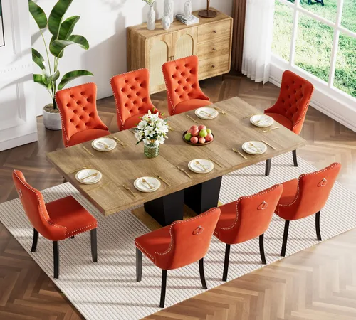 Vista 98 de Juego de mesa de comedor extensible marrón de 63 a 78.74 pulgadas para 4, juego de mesa de comedor de 5 piezas con 4 sillas, mesa de cocina