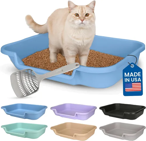 Vista 47 de KittyGoHere - Caja de arena para gatos mayores, sartén pequeña con cuchara jumbo de mango largo, caja de arena para gatos de entrada baja, ligera