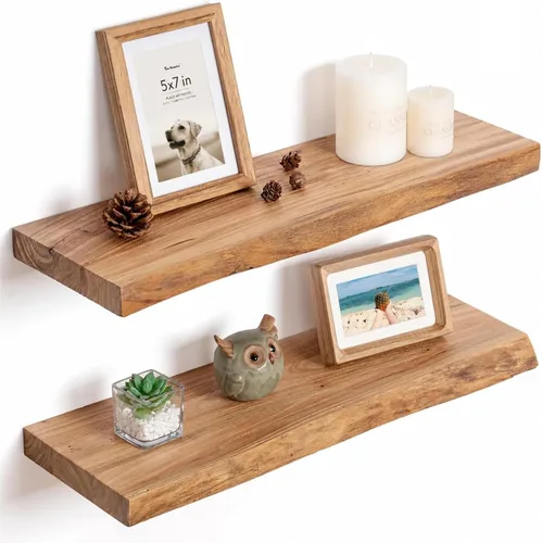 Vista 73 de Estantes flotantes para decoración de pared, estantes rústicos de madera recuperada de 24 x 8 pulgadas, estantes de montaje en pared resistentes
