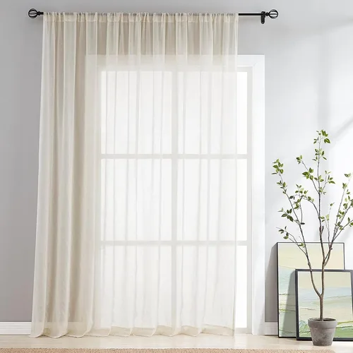 Vista 18 de FMFUNCTEX - Cortinas de lino transparentes para dormitorio, cortinas grises de 63 pulgadas de largo para sala de estar, cortinas de ventana mezcla