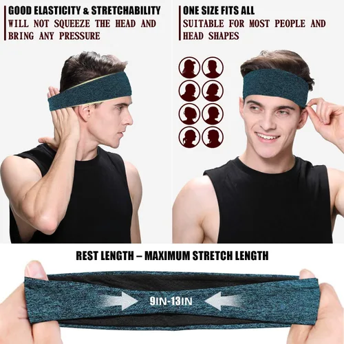 Vista 6 de Braylin Paquete de 5 diademas deportivas para hombre, diademas transpirables para fitness, absorben el sudor, elásticas