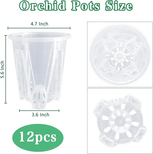 Vista 2 de Juego de 12 macetas para orquídeas: macetas de plástico transparente de 4.7 pulgadas, con agujeros para trasplante, maceta de flores