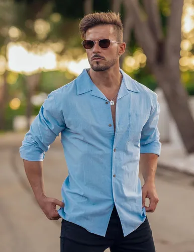 Vista 3 de COOFANDY Camisas de algodón y lino para hombre, de manga larga, casuales, con botones, para la playa