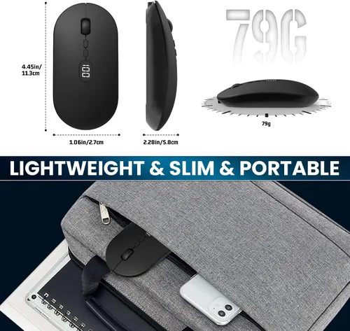 Vista 9 de MAGIC-REFINER X1 - Mouse inalámbrico para computadora portátil con nivel de batería visible, mouse USB ultra delgado portátil de 2.4G, clic