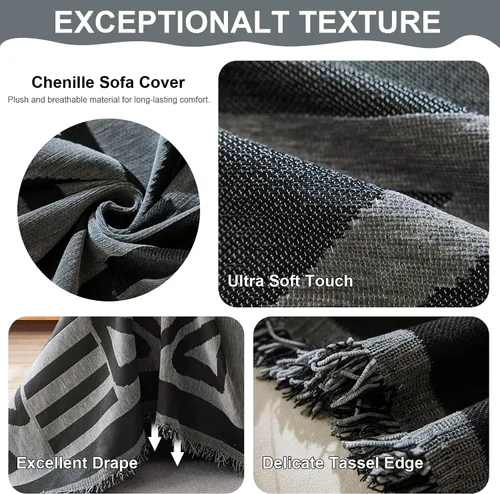 Vista 4 de VClife Funda antideslizante de felpilla con patrón tribal azteca para sofá modular, funda bohemia con patrón geométrico geométrico gris oscuro