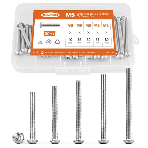 Vista 12 de Tornillos de cabeza de botón M3 x 4 mm, 6 mm, 8 mm, 10 mm, 12 mm, tornillos de cabeza de botón, acero inoxidable 304, totalmente roscado, unidad