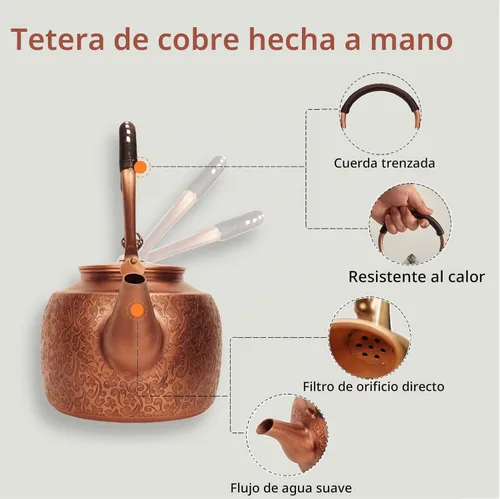 Vista 6 de Kkekos Tetera de Cobre Hecha a Mano para Estufa 2000ml (Tipo1)