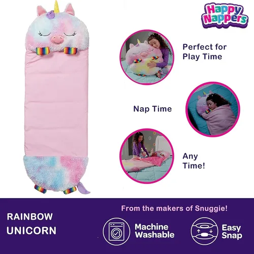 Vista 3 de Happy Nappers: Saco de dormir con almohada y bolsa para dormir: Mediano - Unicornio arcoíris - 54 x 20 pulgadas, personaje de animal de peluche