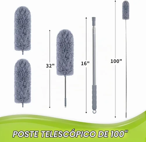 Vista 4 de IVYROLL Plumero con poste de extensión para limpieza (kit de 2 cabezales de microfibra), plumero de plumas de 100 pulgadas de largo para techos