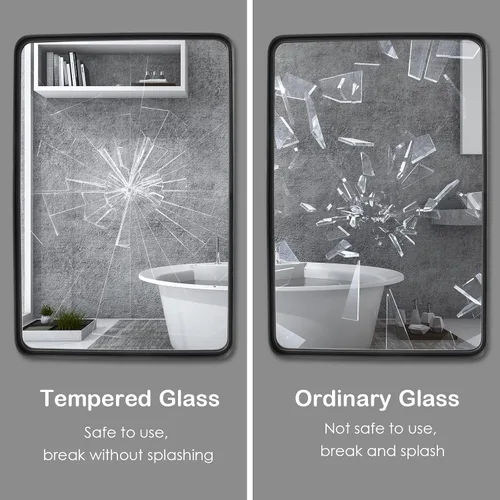 Vista 6 de MAT EXPERT Espejo de pared rectangular de 30 x 22 pulgadas, espejo de baño con marco de metal negro y esquinas redondeadas, espejo de maquillaje